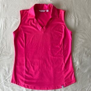 Lady Hagen Sleeveless V-Neck Collared Polo Golf Top in Hot Pink, sz-XS